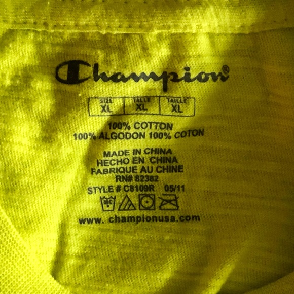Champion Mens neon yellow Longsleeved Crewneck t-shirt Size XL - Picture 9 of 12